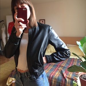 Black Leather Bomber Jacket